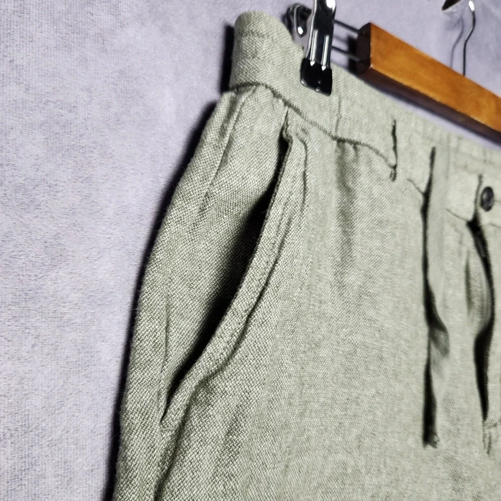 Banana Republic Mens 32x27 Athletic Linen Pants Olive Green Drawstring Casual